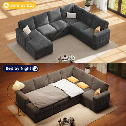 104" Sectional Sleeper Sofa Bed, 7 Seat Pull Out Couch with Storage, Gray4