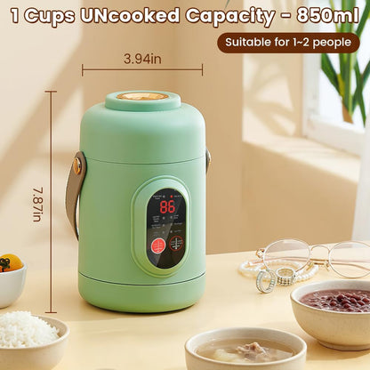 Rice Cooker Small, 500W Rice Maker, 12 Hours Timer Delay & Keep Warm Function, Mini Electric Pot, 800ML Mini Rice Cooker for Travel, Camping, Office (US Plug 110V), Green6