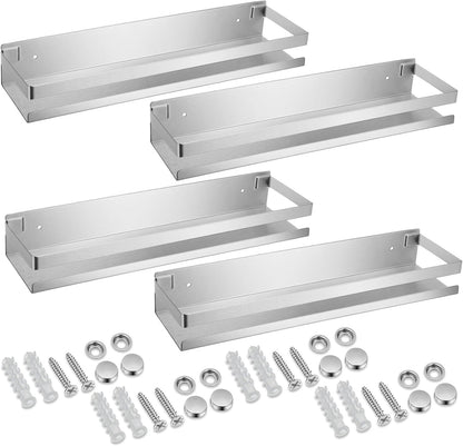 4 Pieces Stainless Steel Shelf Bathroom Shower Floating Shelves Wall Mounted Shower Caddy Basket Shelf Storage Organizer Shelves for Bathroom, Kitchen, Living Room, Silver, 15.75 Inch1