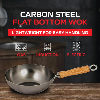 Carbon Steel Mini Wok, 8-Inch, Flat Bottom Chinese Stir Fry Pan with Rubberwood Handle for Single-Serve Stir Fry, Fried Rice, Noodles, and Asian Cooking5
