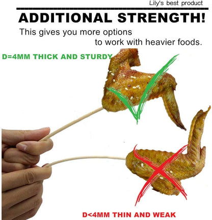 6" Natural Bamboo Skewers for Bbq，Appetiser，Fruit，Cocktail，Kabob，Chocolate Fountain，Grilling，Barbecue，Kitchen，Crafting and Party. Φ=4Mm, More Size Choices 8"/10"/12"/14"/16"/30"(100 PCS)2