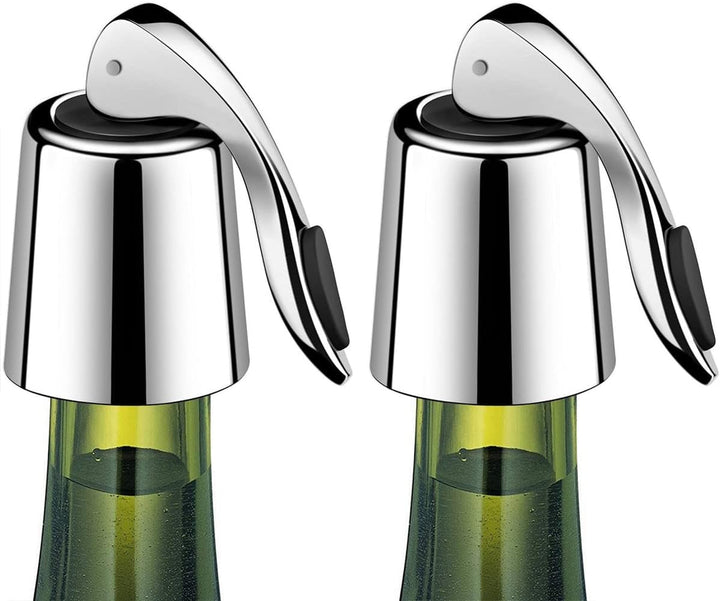 2-Pack Wine Stoppers, Airtight Seals to Keep Wine Fresh, Easy Press-To-Seal | Leakproof for Horizontal Storage, Expanding Silicone Seal, Reusable, Sleek Stainless Steel Design, Ideal Gift for Wine Lovers