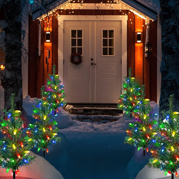 Upgraded 4-Pack Solar Christmas Garden Stake Lights, Decorative Xmas Tree Solar Christmas Yard Stake Outdoor Waterproof Pathway Lights for Garden Patio Yard Decorations6