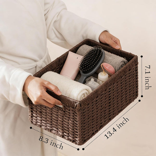 Dark Brown Wicker Baskets for Shelves, Hand-Woven Storage Baskets4