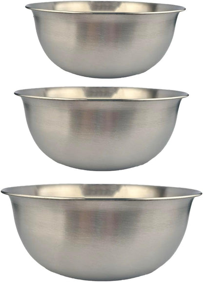 Stainless Steel Mixing Bowl Thickened 3-Piece Set, Nested Flat Bottom 1.3QT (1200Ml)/1.9Qt (1800Ml)/2.6Qt (2500Ml) Kitchen Food Storage Organizer for Baking, Salad Prep, Vegetable Washing (Silver)1