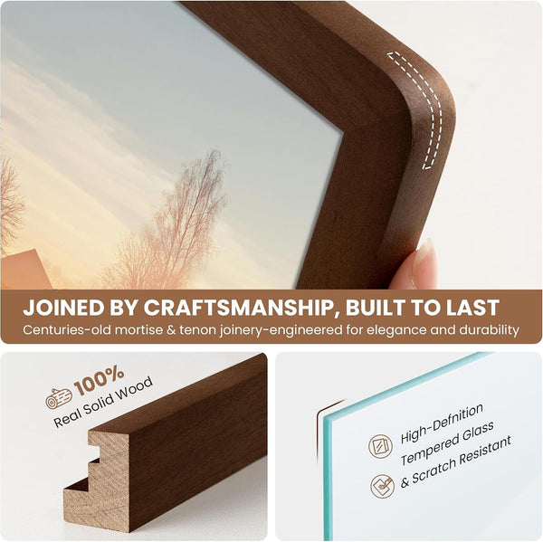 6X8 Picture Frame,Natural Solid Walnut Wood 6 X 8 Photo Frame with HD Tempered Glass,Rounded Corner 6 by 8 Wooden Frame Matted to 5X7 Photos,6X8 Frames for Tabletop or Wall Display2