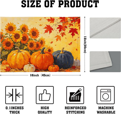 Fall Pumpkin Sunflower Placemats Set of 4 Thanksgiving Autumn Maple Leaf Table Mats Harvest Farmhouse Holiday Place Mats Washable Linen Placemat for Party Kitchen Dining Decor 12X18 Inch3