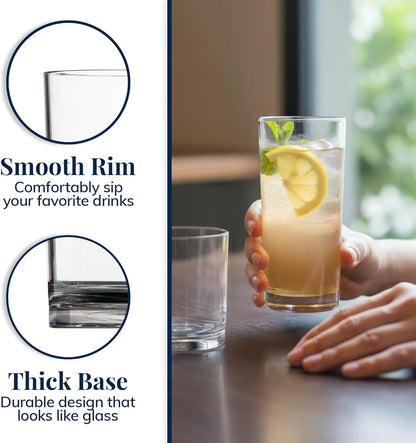Classic Clear Plastic Reusable Drinking Glasses (Set of 8) 12Oz Rocks & 16Oz Water Cups | Bpa-Free Tumblers, Made in USA | Top-Rack Dishwasher Safe4