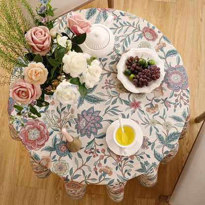 Vintage Linen round Tablecloth,Diameter 55"-Flowershadow A4