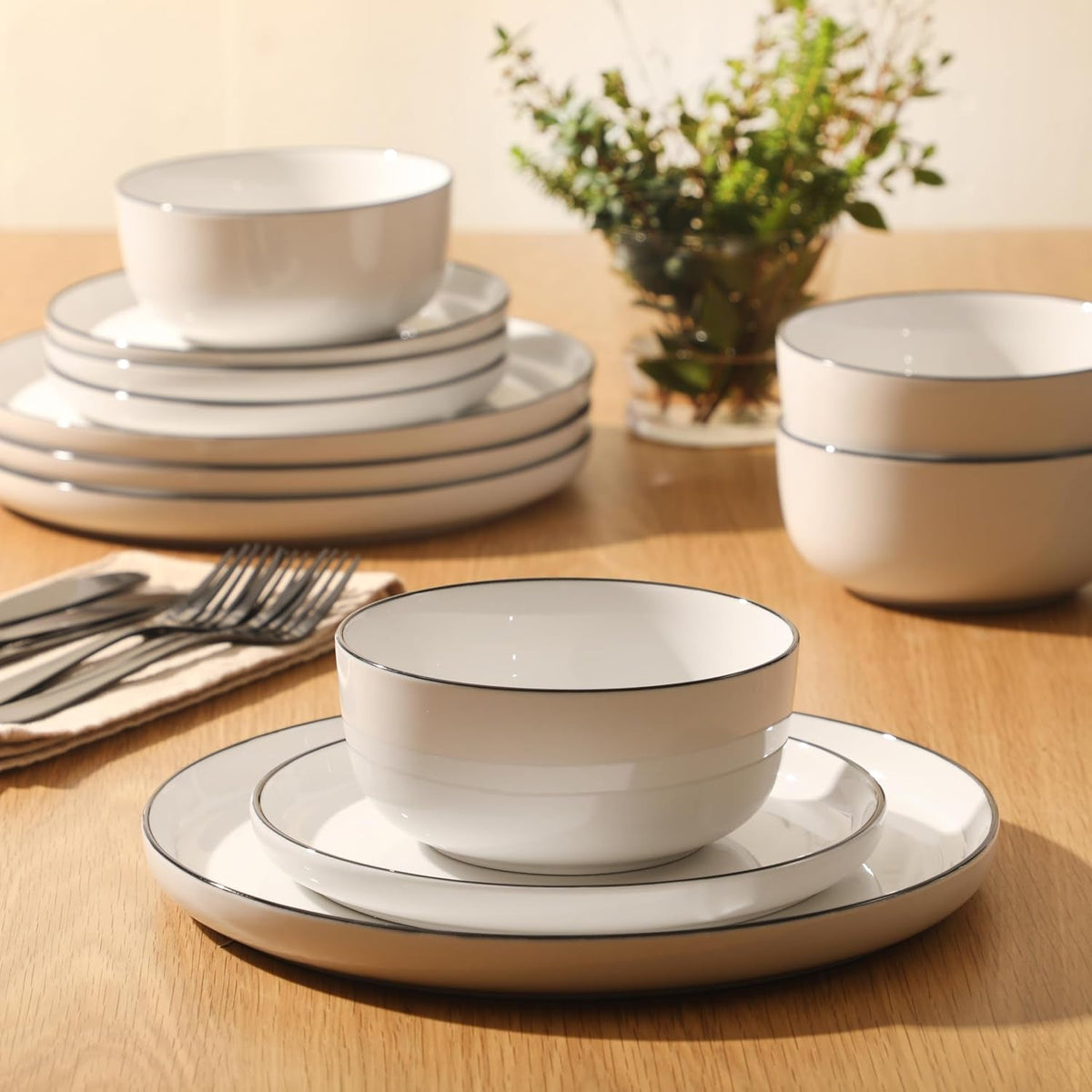 oslo-12-piece-porcelain-dinnerware-set-dinner-plates-salad-plates-bowls-classic-white-with-black-rim-everyday-dish-set-for-home-kitchen-microwave-dishwasher-safe