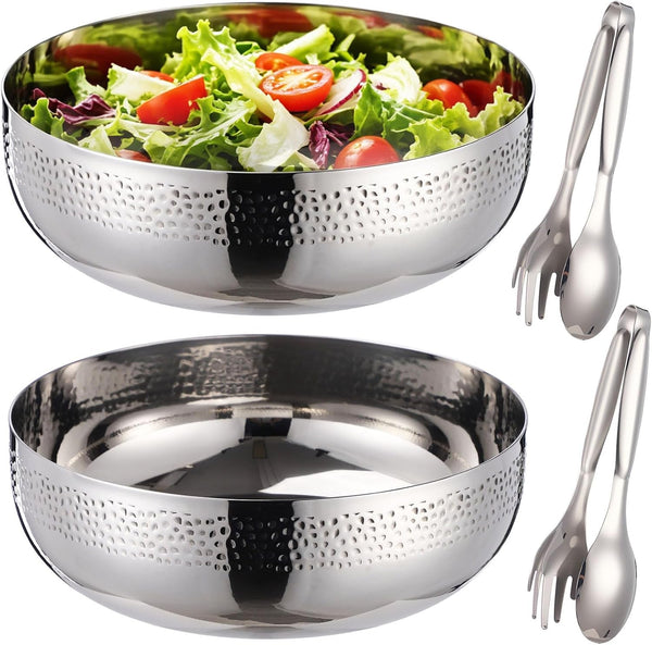 2 Set Stainless Steel Hammered Salad Bowls 130Oz & 160Oz1