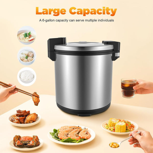 100 Cup Electric Rice Warmer with 2 Temp Settings (154°F-161°F) - Commercial Food Warmer for Rice, Soup & Dishes | Stainless Steel + Aluminum Alloy, Free Standing (Stainless Steel)3