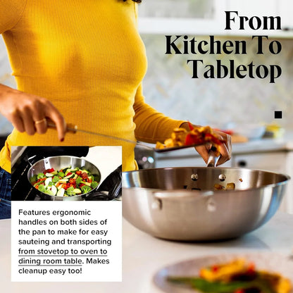 Stainless Steel Flat Bottom Wok Pan, Professional Traditional Stir Fry Cookware W/Domed Lid & Spatula, Low Maintenance Rust & Scratch Resistant for Induction Gas Electric Stove Top5