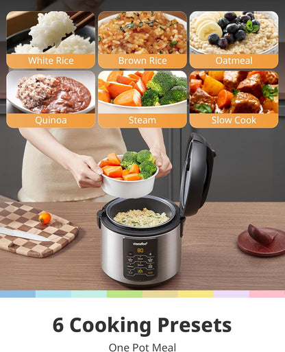 Rice Cooker with 6 Functions, 4-Cups Uncooked Rice | Multi Cooker, Slow Cook, Steam, Saute, Warm, 6 One-Touch Programs for Brown Rice, Quinoa and Oatmeal2