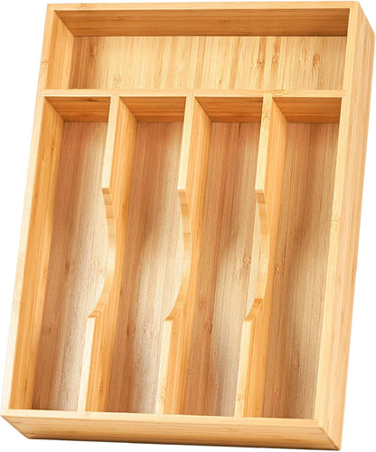 Bamboo Kitchen Drawer Organizer, 9 Inch Silverware Utensils Tray Holder for Small Drawer, Wood Caddy for Flatware Cutlery Knives1