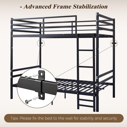 Bunk Bed Twin over Twin Size with Ladder and Guardrail,Black3