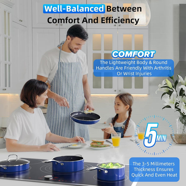 Deluxe  14PC Healthy Pots and Pan with 9H Anti-Scratch Coating, 2-Layer Non-Stick Ceramic&Pfas Free, Sensitively&Evenly Induction Cooking, Enhanced Flavor with Infrared Cookware, Dishwasher Safe2