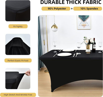 2-Pack 6Ft Black Spandex Table Covers for Rectangle Standard Folding Tables - Wrinkle Resistant Stretch Tablecloths - Ultimate Fitted Table Protector for Parties, Trade Shows, Banquet2