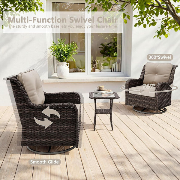 Outdoor Patio Furniture Set,6 Pieces 7 Seats Outdoor Sectional Furniture All Weather Thick PE Rattan Wicker Patio Conversation Set with Ottoman,Swivel Rocking Chairs Set,Sand3