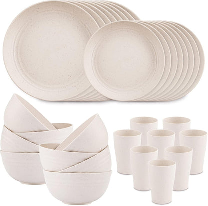 32Pcs Beige Wheat Straw Dinnerware Set for 8, Unbreakable Dishes1