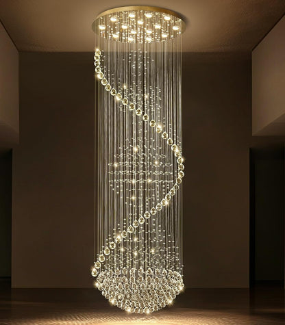 D40'' X H120'' Crystal Chandelier High Ceiling Chandeliers for Staircaes Large Raindrop Chandeliers LED Dimmable Flush Mount Light Fixtures for Foyer Hallway Entryway LED Bulbs Included Gold1