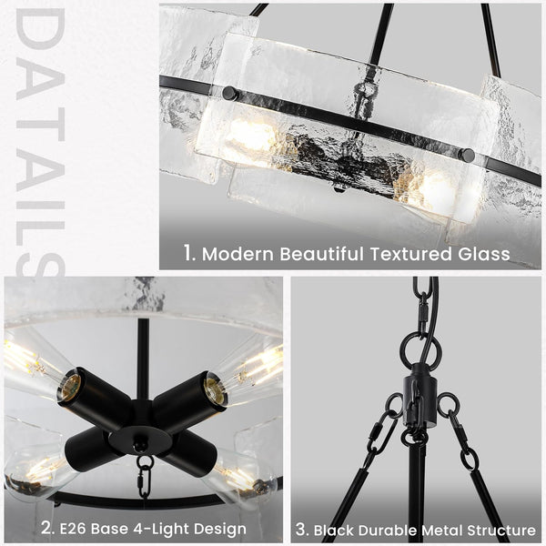 Modern Dining Room Chandelier 22” Black Textured Glass Chandelier4