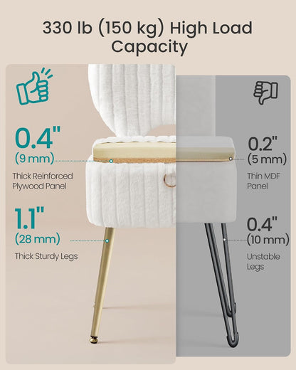 SONGMICS Vanity Chair, Makeup Stool with Folding Backrest | Plush Padded Dressing Table Stool, 17.1 X 13 X 32.1 Inch, for Bedroom, Dressing Room, Black, GLAMOR Collection ULOM532WD017