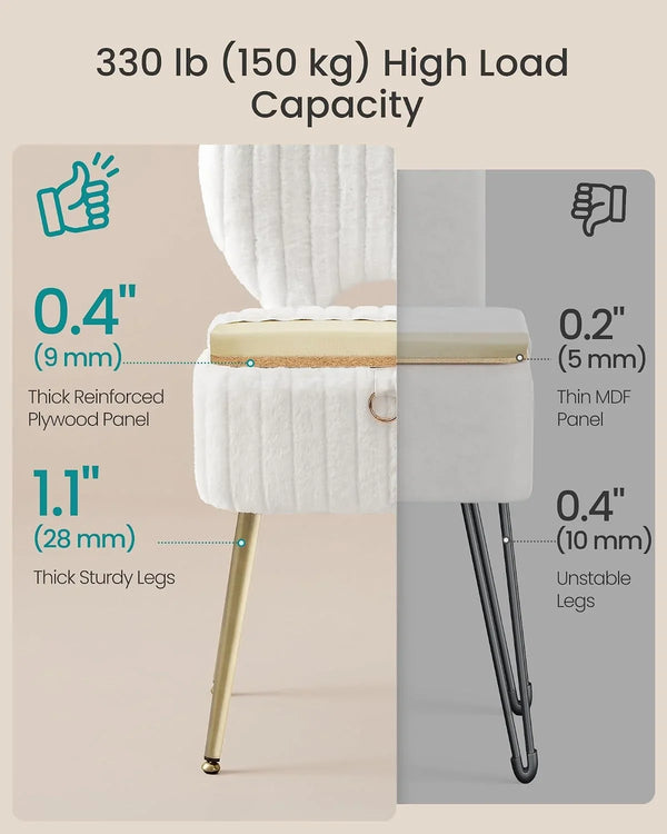 SONGMICS Vanity Chair, Makeup Stool with Folding Backrest | Plush Padded Dressing Table Stool, 17.1 X 13 X 32.1 Inch, for Bedroom, Dressing Room, Black, GLAMOR Collection ULOM532WD017