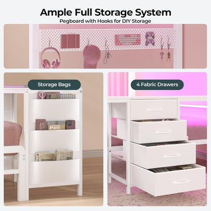 Bunk Bed Twin over Full with Drawers, 2 Person Desk, White6