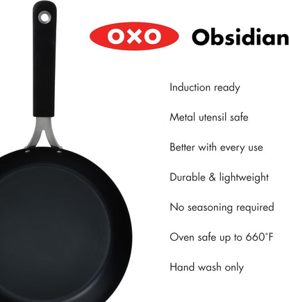 OXO Obsidian 10" Carbon Steel Frying Pan, Pre-Seasoned Skillet, Builds Natural Nonstick with Use, Induction Ready, Oven Safe, Removable Silicone Handle2