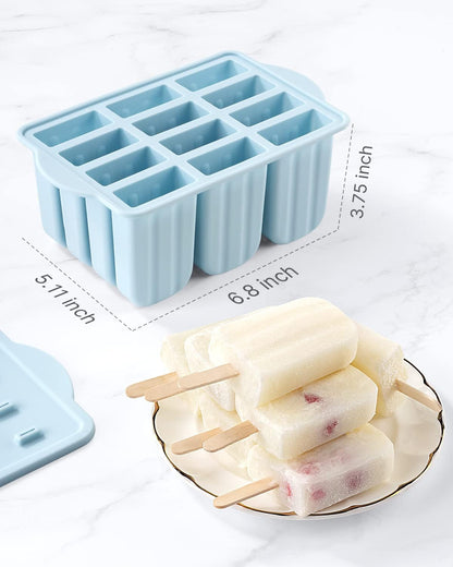 Popsicles Molds,  12 Pieces Silicone Popsicle Molds Easy-Release Bpa-Free Popsicle Maker Molds Ice Pop Molds Homemade Popsicle Ice Pop Maker with 50PCS Popsicle Sticks+Cleaning Brush5