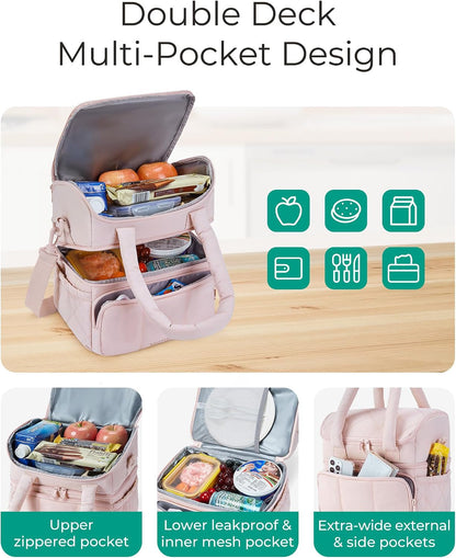 Lunch Bag Women, Double Deck Insulated Lunch Box, Camel7