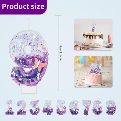 Birthday Candles Number 10 Candle, Butterfly 10Th Birthday Decorations for Women/Girl, Purple Happy Birthday Candle for Cake, Handmade Sequin Numeral Candle Wedding Cake Topper Anniversary Party Decor6