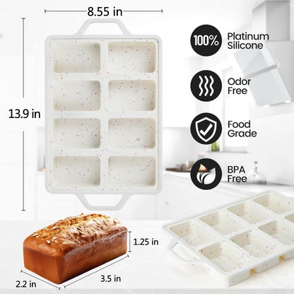 Mini Loaf Pan, Metal Reinforced Silicone Mini Bread Loaf Pan Nonstick Cornbread Pan 8 Cavities Silicone Molds for Baking Bread, Loaf, Meatloaf, Brownie, Butter4