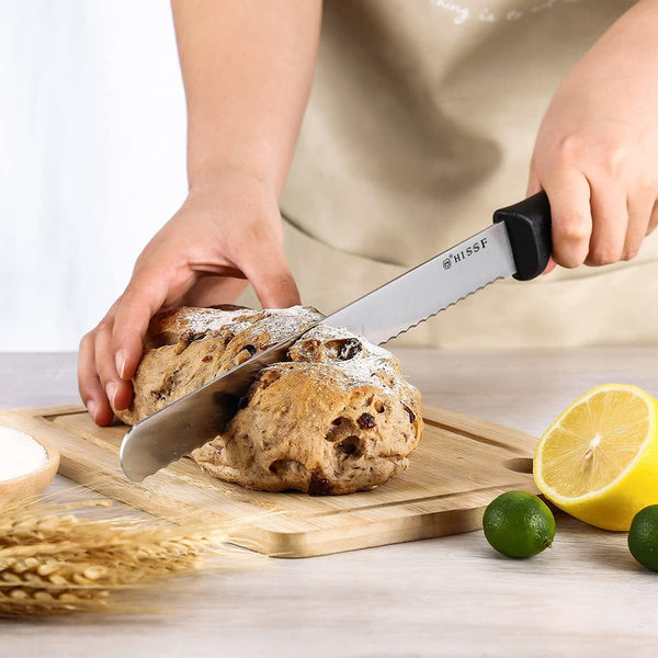 Serrated Bread Knife with Sheath 10 Inch, Black Upgraded Stainless Steel Razor Sharp Wavy Edge Wide Bread Cutter, for Slicing Homemade Bread, Bagels, Cake,Dishwasher Safe5