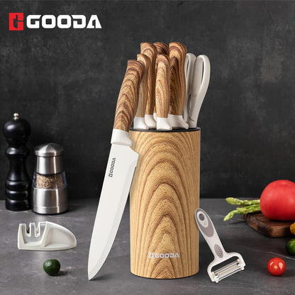 Knife Set, 9 Piece Kitchen Knife Set with Block and Sharpener, Anti-Rust Stainless Steel Cooking Knives Set for Kitchen, Chef Knife Block Set5