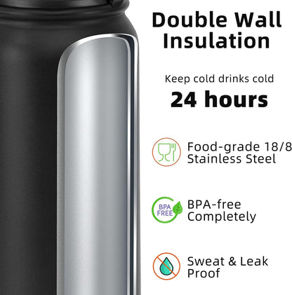 20 Oz Kids Insulated Stainless Steel Water Bottle with Straw Lid, Leakproof & Anti-Dust Everyday Use Bottle for School, Women & Men, Back to School Essentials (Black)3