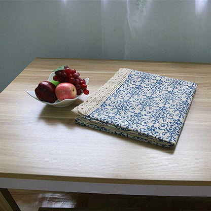 Elome 55 X 98 Inches Oblong Flowers Lace Tablecloth, Baroque Bohemian Style Cotton Linen Fabric Blue Dining Room Picnic Table Cloth Cover Home Decoration6
