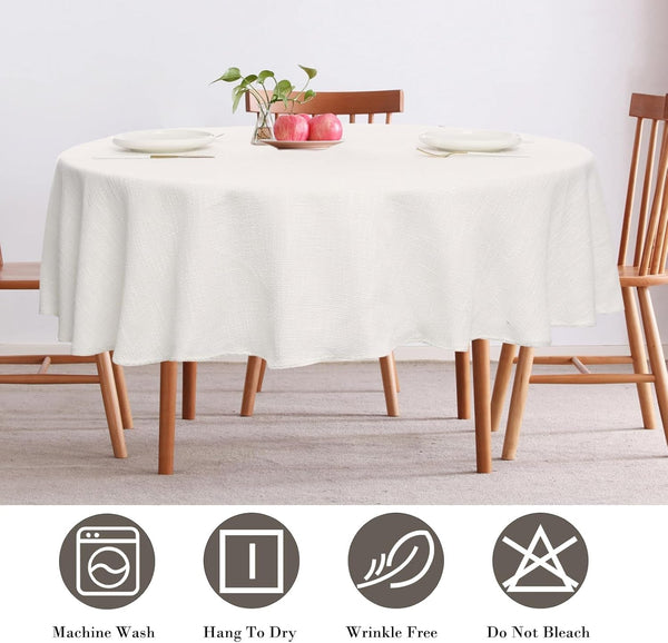 Linen Textured round Tablecloth Solid Color Cotton Linen Heavy Duty Fabric Water Resistant Table Cover for Dining, Farmhouse, Kitchen, Tabletop Decoration (55Inch, Ivory)5
