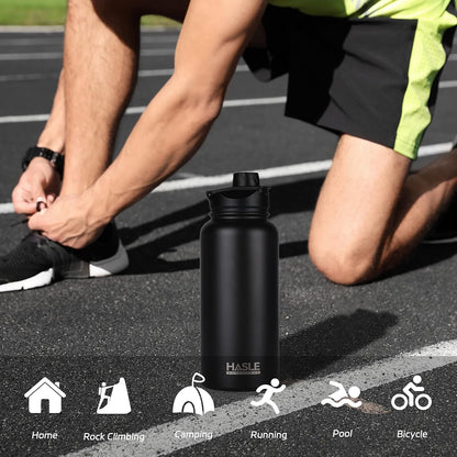 32 Oz Insulated Water Bottle Stainless Steel Double Walled Vacuum Sports Water Bottle with 2 Lids (Straw and Spout Lid) for Gym Camping Hiking(Black,1)6