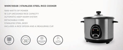 Westinghouse 220 Volts Rice Cooker 16 Cup, Non Stick Cooking Pot, Measuring Cup, Keep Warm Function-Stainless Steel-1000W (NOT for USE in USA)4