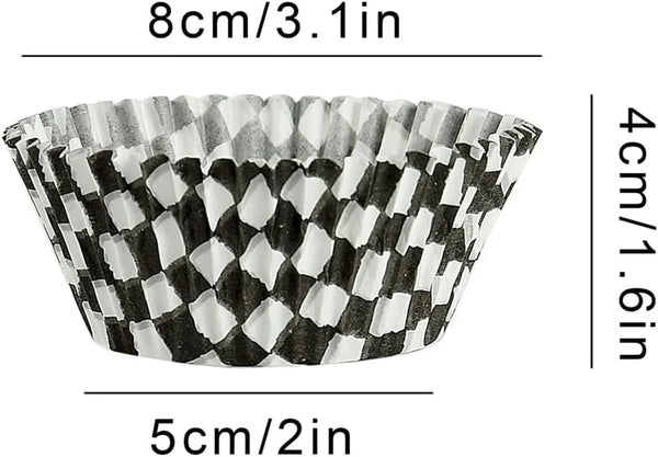Black Checkered Cupcake Liners,100Pcs Baking Cups for Party Decorations | Heat-Resistant Paper Liners Keep Shape.Checkered Design Suits Birthday Race Car Parties.Stylish for All Ages Baking4