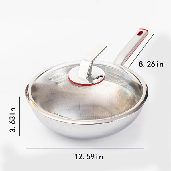 Titanium Hammered Deepen Wok with Lid, Multifunctional Ultra-Durable Scratch-Resistant Non Stick Even Heating Titanium Wok for Cooking with All Cooktops,12.59In7