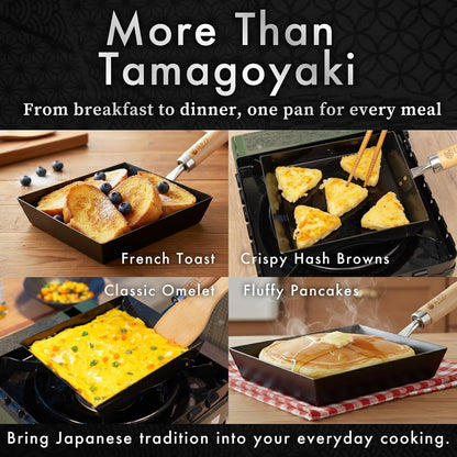 Tamagoyaki Carbon Steel Pan | Made in Japan | Nonstick, Even-Heating, 30% Lighter Design | Japanese Egg Pan with Detachable Wooden Handle | for Bento, Breakfast & Everyday Cooking8