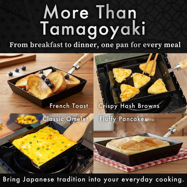 Tamagoyaki Carbon Steel Pan | Made in Japan | Nonstick, Even-Heating, 30% Lighter Design | Japanese Egg Pan with Detachable Wooden Handle | for Bento, Breakfast & Everyday Cooking8