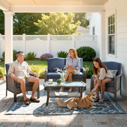 4 Piece Wicker Patio Furniture Set High Back, Denim Blue9