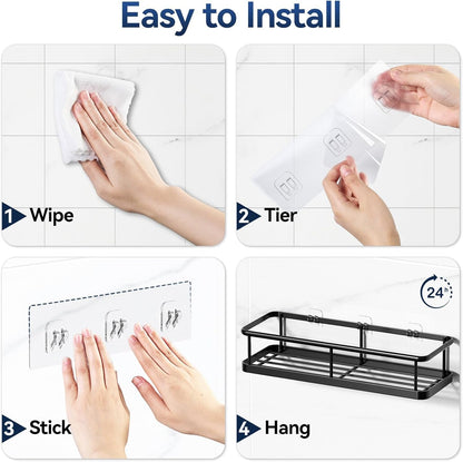 Shower Caddy Adhesive, Rustproof Shower Organizer, Large Capacity Shower Shelves for inside Shower, No Drilling Bathroom Organizers and Storage for Home Decor （2 Pack Black）8