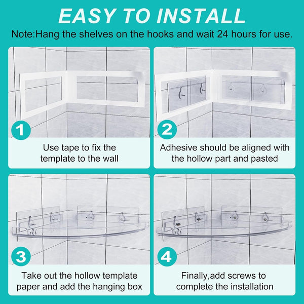 Acrylic Corner Shower Shelves, Adhesive Shower Caddy Organizer for Bathroom Storage Home Decor, Clear Rustproof No Drilling Wall Shelf, 2-Pack6