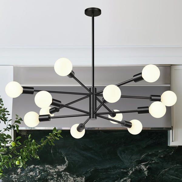 11"-52" Height Adjustable Modern Chandelier Ceiling Light Fixture, 12-Light Sputnik Chandeliers Matte Black Mid Century Chandelier over Table, Chandeliers for Dining Room Living (Bulbs Not Included)1