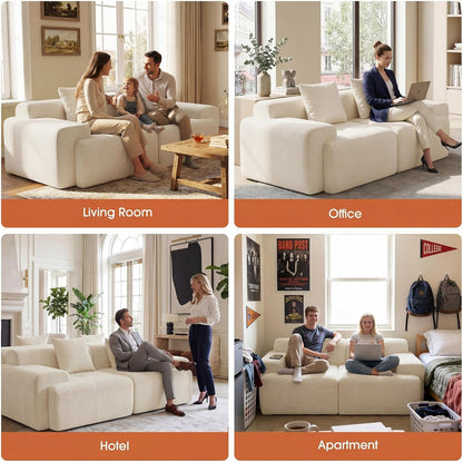 84" Modular Loveseat Couch, 30" Deep Seat Boneless Sofa, Beige8